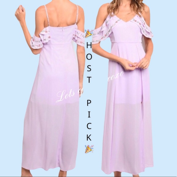 Dresses & Skirts - ❌DONATED❌Lavender Purple Cold Shoulder Embroidery Lined Maxi Dress